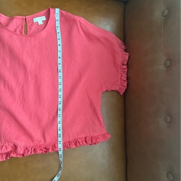 Cynthia Rowley Berry Pink Coral 100% Linen Ruffles Shirt Cropped Top Size Large - Picture 9 of 10
